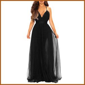 Polyester Spandex Formal Maxi Dress with V Neck and Slit